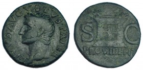AUGUSTO. As. Roma (22-30). A/ Busto radiado a izq. R/ Altar, a los lados S - C; en el exergo: PROVIDENT. RIC-6. CH-228. Pátina verde. BC+.