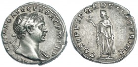 TRAJANO. Denario. Roma (103-111). R/ La Esperanza sentada a izq. sosteniendo flor; COS V PP. S.P.Q.R. OPTIMO PRINC. RIC-127. CH-84. MBC+.