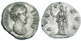 FAUSTINA MADRE, esposa de Antonino Pío. Denario. Roma (146-161). R/ Ceres sosteniendo antorcha y cetro; AVGVSTA. RIC-356. CH-96. EBC-/MBC+.
