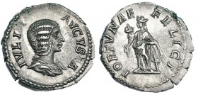 JULIA DOMNA, esposa de Septimio Severo. Denario. Roma (207-211). R/ La Fortuna apoyada sobre timón y con cornucopia; FORTVNAE FELICI. RIC-552. CH-55. ...