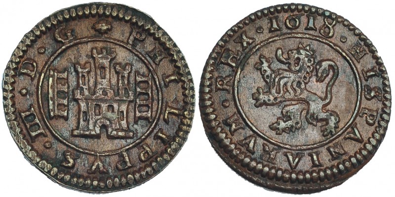 4 maravedís. 1618. Segovia. Acueducto de tres arcos. JS-252. RS-281. MBC+. Escas...