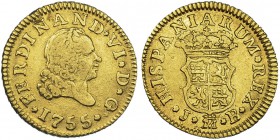 1/2 escudo. 1755. Madrid. JB. VI-413. Rayita en anv, MBC-.