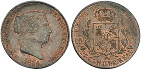 25 céntimos de real. 1864. Segovia. VI-155. Golpecito en gráfila. R.B.O. EBC-/EBC.