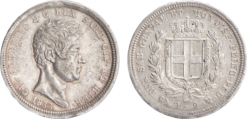 SAVOIA, CARLO ALBERTO (1831-1849), 2 LIRE 1833
 
Genova, Argento, 9,98 gr, 27 ...