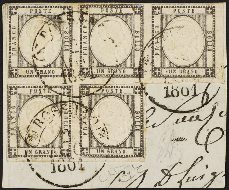 ANTICHI STATI ITALIANI, PROVINCE NAPOLETANE
 
1861, 1 GR. NERO GRIGIASTRO BLOC...
