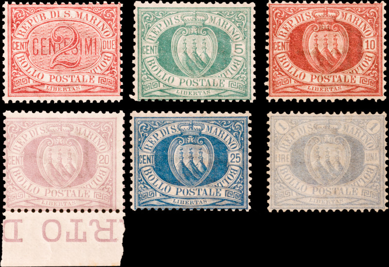 SAN MARINO
 
1894/99, STEMMA QUARTA EMISSIONE LA SERIE DI SEI VALORI CON 1 L. ...