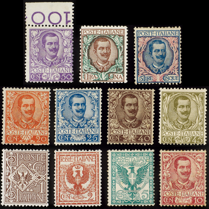 REGNO D'ITALIA
 
1901, FLOREALE LA SERIE DI 11 VALORI
nuova con gomma origina...