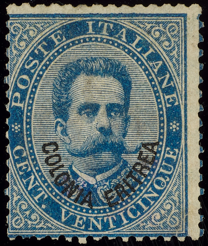 COLONIE ITALIANE, ERITREA
 
1893, PRIMA EMISSIONE 25 C. AZZURRO
nuovo con gom...