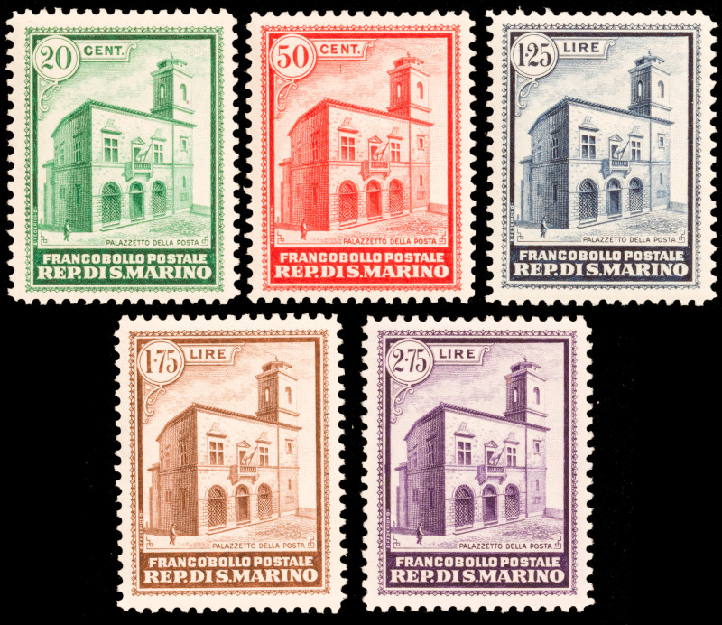 SAN MARINO,
 
1932, PALAZZETTO DELLA POSTA LA SERIE DI CINQUE VALORI
nuovi co...