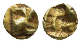 Ionia, uncertain mint Phocaic 1/24 stater sixth century BC, EL (7mm, 0.63 g). Swastika in relief. Rev. Four part incuse square
