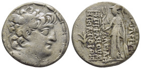 Seleukid Empire, Seleukos VI Epiphanes Nikator AR Tetradrachm. (27mm, 14.07 g) Seleukeia ad Kalykadnum, circa 96-95 BC. Diademed head to right / [BAΣI...