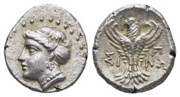 Paphlagonia. Sinope circa 330-250 BC. Hemidrachm AR (14mm, 2.9 g) Head of Nymph Sinope left / ΣΙΝΩ, sea eagle standing facing, wings spread, head turn...