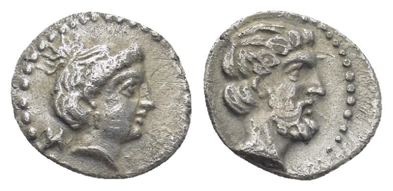 Cilicia, Nagidos AR Obol (Silver, 0.7g, 9mm) ca 400-380 BC. Obv: Head of Aphrodi...