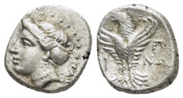 Paphlagonia. Sinope circa 330-250 BC. Hemidrachm AR (15mm, 3.0 g) Head of Nymph Sinope left / ΣΙΝΩ, sea eagle standing facing, wings spread, head turn...