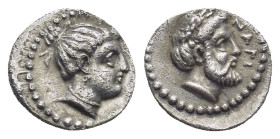 CILICIA, Nagidos. Circa 400-380 BC. AR Obol (10mm, 0.8 g) Head of Aphrodite right / Bearded head of Dionysos right.