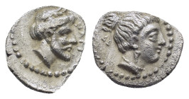 CILICIA, Nagidos. Circa 400-380 BC. AR Obol (10mm, 0.8 g) Bearded head of Dionysos right./Head of Aphrodite right.
