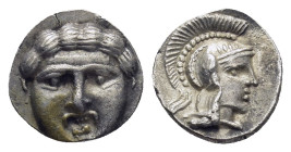 PISIDIA.Selge.Circa 350-300 BC.AR obol. (10mm, 0.7 g) head of Gorgoneion/head of Athena