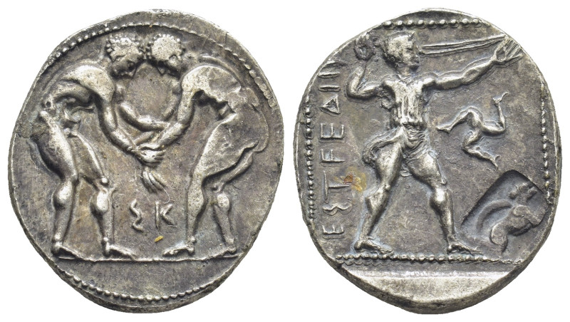Pamphylia, Aspendos, Stater, c. 380-325 BC, Ag (23mm, 11.0 g), Two wrestlers gra...