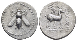 IONIA, Ephesos. Circa 202-150 BC. AR Drachm (19mm, 3.94 g). Bee with straight wings; E-Φ flanking / Stag standing right; palm tree in background,