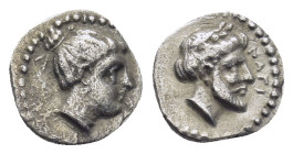 CILICIA, Nagidos. Circa 400-380 BC. AR Obol (9mm, 0.6 g) Head of Aphrodite right / Bearded head of Dionysos right.