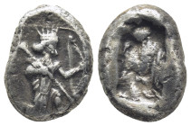 ACHAEMENID EMPIRE. Time of Darios I to Xerxes II (485-420 BC). Sardes. AR Siglos (17mm, 5.3 g) Obv: Persian king in kneeling-running stance right, hol...