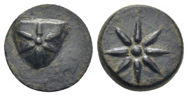 Pontos, Uncertain, but possibly Amisos. Time of Mithradates VI, Ae, (13mm, 2.4 g). Circa 130-100 BC. Obv: Pileus decorated with star with six rays Rev...
