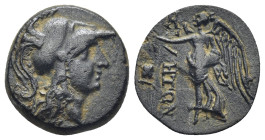 Pamphylia. Side circa 200-36 BC. Bronze Æ (16mm., 3.6 g). Helmeted head of Athena right / ΣΙΔΗΤΩΝ, Nike advancing left, holding wreath; in left field,...