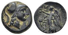 Pamphylia. Side circa 200-36 BC. Bronze Æ (16mm., 3.3 g). Helmeted head of Athena right / ΣΙΔΗΤΩΝ, Nike advancing left, holding wreath; in left field,...