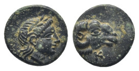 TROAS. Kebren. Circa 387-310 BC. AE (Bronze, 9mm, 0.9 g,). Laureate head of Apollo to right. Rev. Head of a ram to right; below, K.