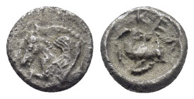 CILICIA. Celenderis (ca 400-350 BC) AR Obol (9mm, 0.7g) Obv: Forepart of Pegasos left Rev: KEΛ - Goat kneeling left, head reverted.
