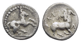 Cilicia, Kelenderis AR Obol. (9mm, 0.7 g) Circa 425-400 BC. Horse prancing right / Goat right, head left; KE above.