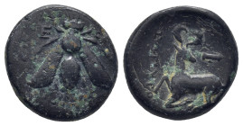 IONIA, Ephesos. Circa 200 BC. Æ (13mm, 5.0 g). Bee / Stag kneeling left, head right; quiver above.