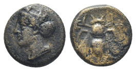 IONIA.Ephesos.(Circa 375-325 BC).Ae. (10mm, 1.41 g) Obv : Female head left, wearing stephane. Rev : E - Φ. Bee.
