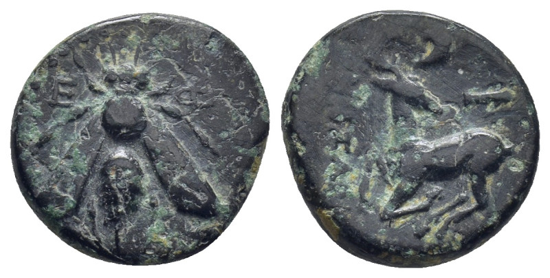 Ionia, Ephesos Æ (16mm, 3.2 g) Circa 200 BC. Euenos, magistrate. Bee / Stag knee...