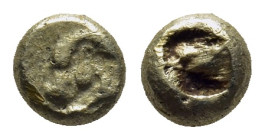 Ionia. Uncertain mint circa 625-600 BC. Myshemihekte - 1/24 Stater EL (5mm., 0,62 g). Rough obverse with irregular markings / Incuse square punch.