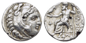 KINGS of MACEDON. Alexander III 'the Great'. 336-323 BC. AR Drachm (16mm, 3.5 g). Sardes mint. Struck under Menander, circa 324/3 BC. Head of Herakles...