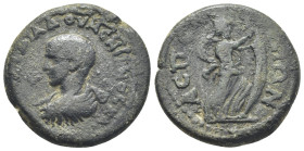 PAMPHYLIA, Aspendus. Diadumenian as Caesar AD 217-218 AD. Æ (26mm, 12.8 g). Draped bust left / Isis Pharia, standing right, head left.