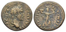 PAMPHYLIA. Perge. Trajan (98-117). Ae. (18mm, 4.3 g) Obv. TPAIANOC KAICAP, laureate head right. Rev. APTEMIΔOC ΠEPΓAIAC, Artemis running right, Holdin...
