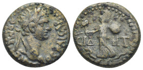 PAMPHYLIA. Side. Domitian (81-96). Ae. (20mm, 6.5 g) Obv: ΔOMITIANOC KAICAP. Laureate head right. Rev: CIΔHT. Athena Promachos advancing left, holding...