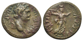 Pamphylia. Perge. Domitian AD 81-96. Bronze Æ (17mm, 4.12 g) ΔΟΜΙΤΙΑΝΟϹ ΚΑΙϹΑΡ; laureate head of Domitian, right. / ΑΡΤΕΜΙΔΟϹ ΠΕΡΓΑΙΑϹ; Artemis, with ...