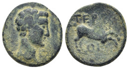 PISIDIA. Termessos (by Oenanda). Tiberius(?). Ae. (18mm, 4.29 g) Obv: Bare head right. Rev: TEP / OI. Horse prancing right.