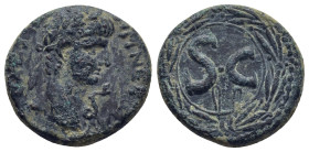 SYRIA, Seleucis and Pieria, Antioch. Nero. AD 54-68. Æ (20mm, 6.1 g). Laureate head right; coiled serpent before / Large S C within wreath.