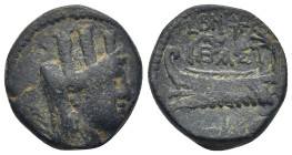 Phoenicia, Tyre. Pseudo-autonomous. AE (20mm, 7.5 g) . Turreted and veiled head of Tyche right, palm branch behind / Monogram of Tyre above, galley.