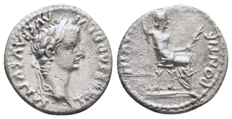Tiberius AR Denarius. (18mm, 3.68 g) Lugdunum, AD 14-18. Laureate head right / L...