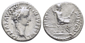 Tiberius AR Denarius. (18mm, 3.68 g) Lugdunum, AD 14-18. Laureate head right / Livia as Pax, seated right on chair with ornamented legs, holding long ...