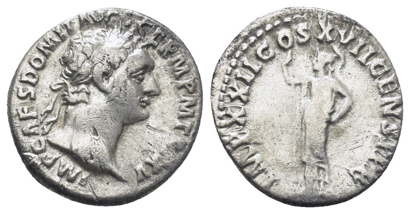 DOMITIAN (81-96). Denarius. (18mm, 2.95 g) Rome. Obv: IMP CAES DOMIT AVG GERM P ...