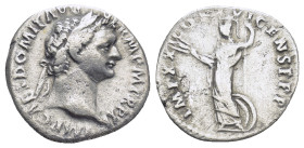 Domitian AR Denarius. (18mm, 3.0 g) Rome, AD 90. Laureate head right / Minerva standing left, holding thunderbolt and sceptre, shield at her feet.