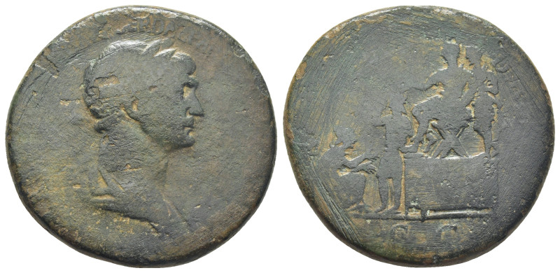 Trajan Æ Sestertius. (33mm, 22.3 g) Rome, AD 114 -117. IMP CAES NER TRAIANO OPTI...