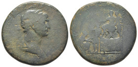 Trajan Æ Sestertius. (33mm, 22.3 g) Rome, AD 114 -117. IMP CAES NER TRAIANO OPTIMO AVG GER DAC PARTHICO P M TR P COS VI P P, laureate and draped bust ...
