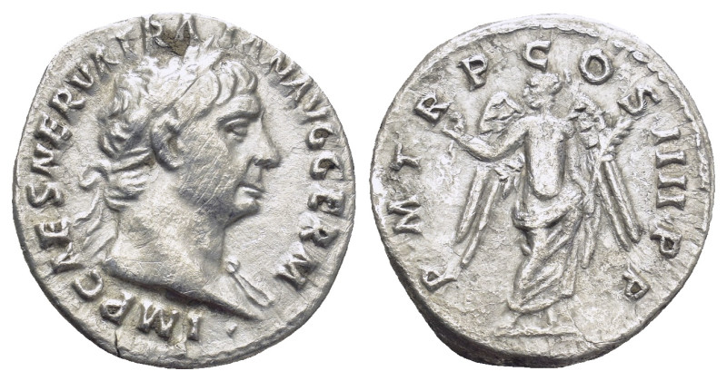 Trajan AR Denarius. (18mm, 3.2 g) Rome, AD 101-102. IMP CAES NERVA TRAIAN AVG GE...